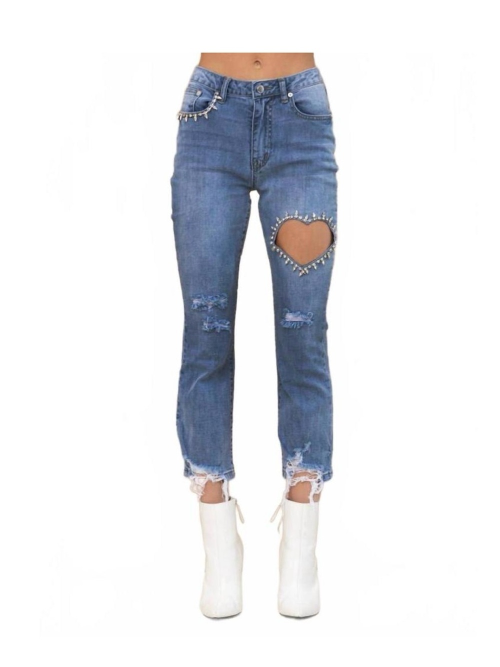 Blue B Heart of Sparkle Cropped Women’s Jeans - Rhinestone Heart Cutout - Size S